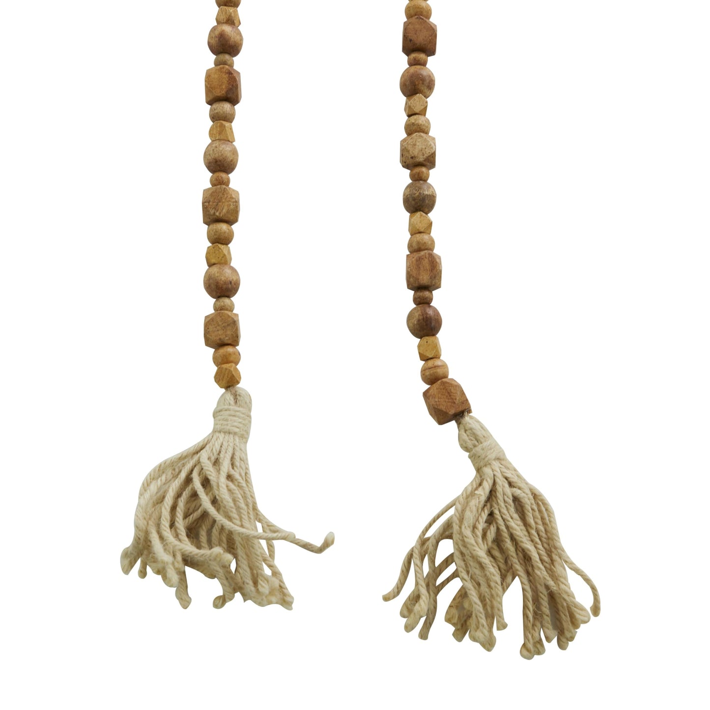 Deco 79 Mango Wood Handmade Hexagon Carved Geometric Long Garland with Tassel, 80" x 1" x 1", Brown