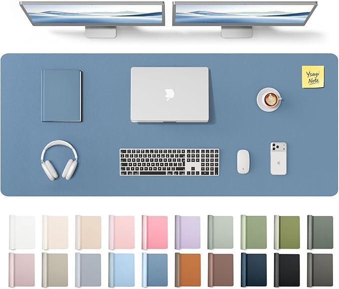 YSAGi Leather Desk Pad Protector, Office Desk Mat, Large Mouse Pad, Non-Slip PU Leather Desk Blotter, Laptop Desk Pad, Waterproof Desk Writing Pad for Office and Home (Blue,55" x 17.2")