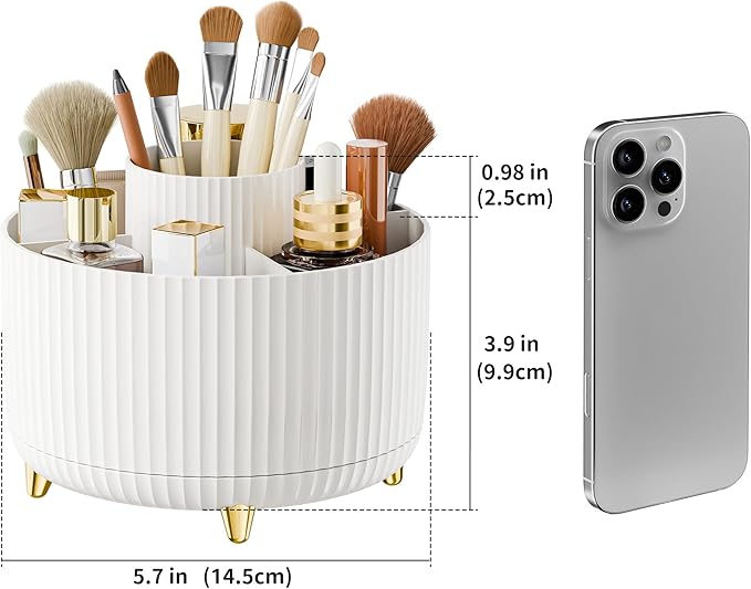 fanado 360° Rotate Makeup Brush Holder Organizer, Makeup Organizers Countertop, Makeup organization and Skincare Storage for Vanity, Desktop, Bathroom (White)