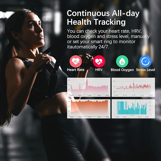 Smart Health Ring for Women Men, Fitness Tracker Ring with Heart Rate, Blood Oxygen, Sleep Tracker, Step Tracker, No Subscription Fee, IP68 Waterproof Smart Ring for iPhone & Android (Rose Gold, 9#)