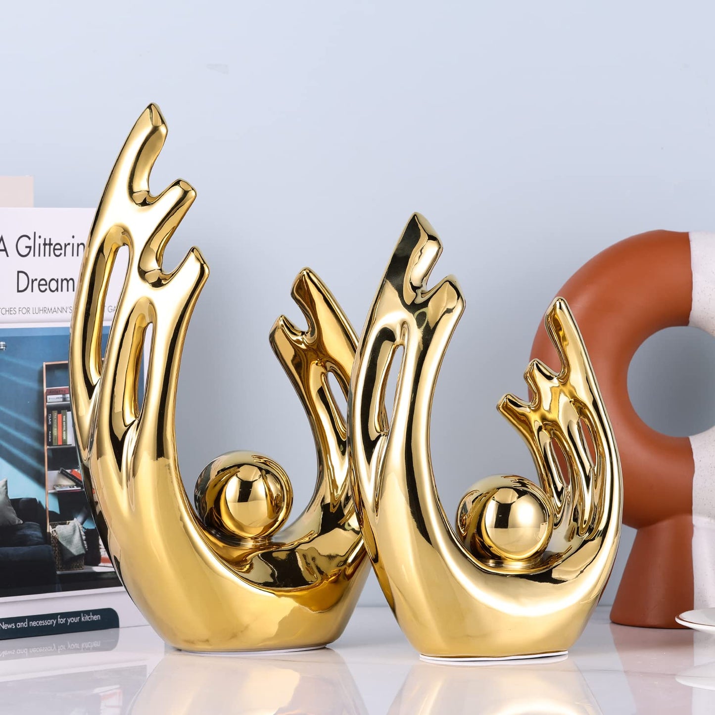 XMGZQ Home Decor Golden Ceramic Statue,Gold Decor Abstract Art Ceramic Statue,Modern Art Ceramic Statue Gold Table Decorations for Dining Room Living Room Office Centerpiece Handmade Artware Gift