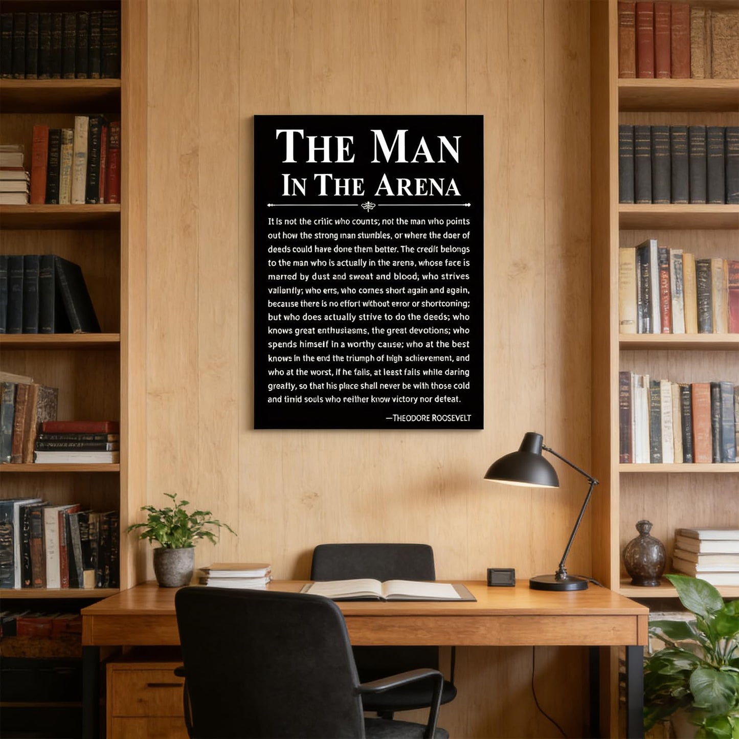 Office Inspirational Canvas Wall Art The Man in the Arena Painting picture Wall Decor Motivational Positive Quote Poster Print Artwork Gift for Men&Women Office Home Decoration 12x16 in Black Canvas