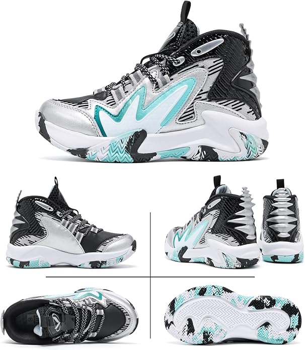 JMFCHI Kids Basketball Shoes High-top Sports Shoes Sneakers Durable Lace-up Non-Slip Running Shoes Secure for Little Kids Big Kids and Boys Girls