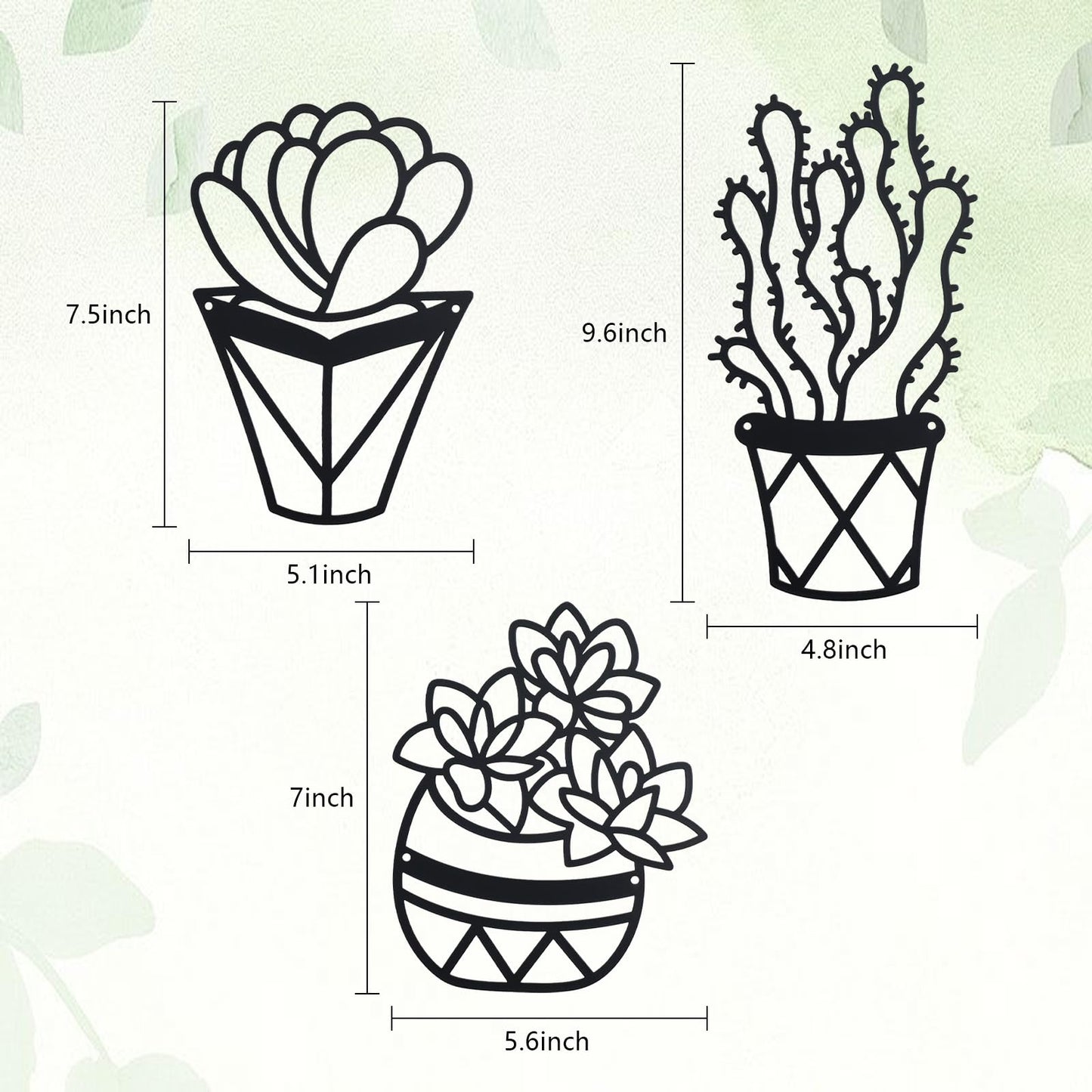 OYEFLY Cactus Metal Wall Art,Modern Metal Wall Decors Plant (3 Pcs)