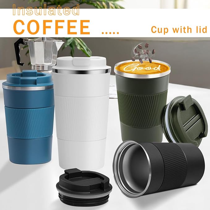 YINBAOGE Insulated Travel Coffee Mug, Spill & Leak Proof, Portable To Go Camping Stainless Steel Coffee Tumbler, Reusable Thermal Coffee Cup with Lid for Hot & Cold Drinks (Green, 12 OZ)