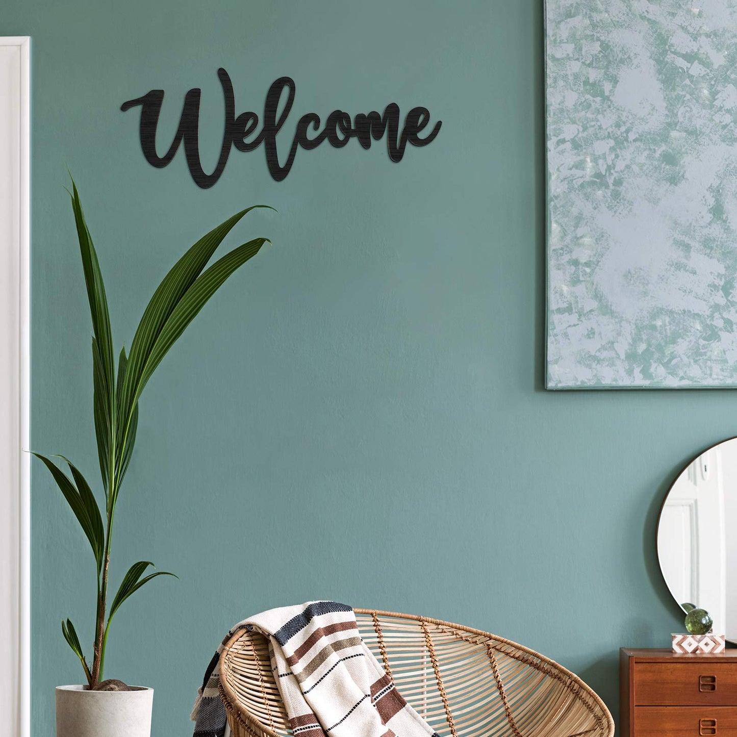 Jetec Wood Cutout Welcome Sign Welcome Wall Decor Word Wood Art Sign for Front Door Rustic Home Gallery Wall Decorations 15.7 x 6 Inches(Black)