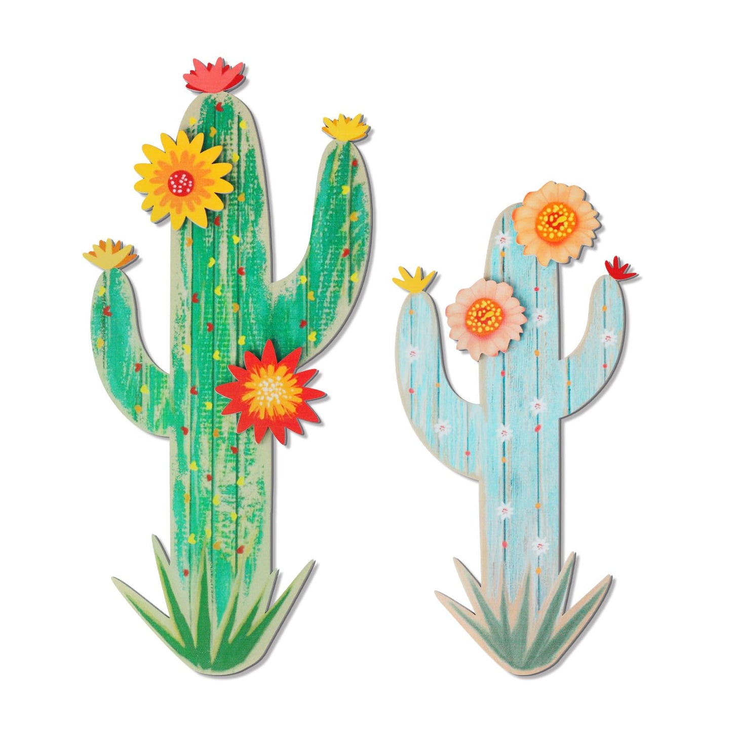 KOYILTD 2 Pcs Cactus Wall Art Wooden Southwestern Decor Western Bathroom Decoration Vivid Cactus Wall Decor for Home Bathroom Bedroom Livingroom Nursery (Vivid, Medium)