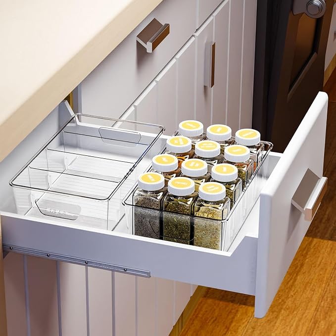 Stackable 4 Pack Snack Organizer for Pantry Shelf,Clear Pantry Organizers and Storage Bins for Fridge,Office,Cupboard,Plastic Pantry Snack Organizer For Breast Milk,Tea Bag,Food Storage Containers