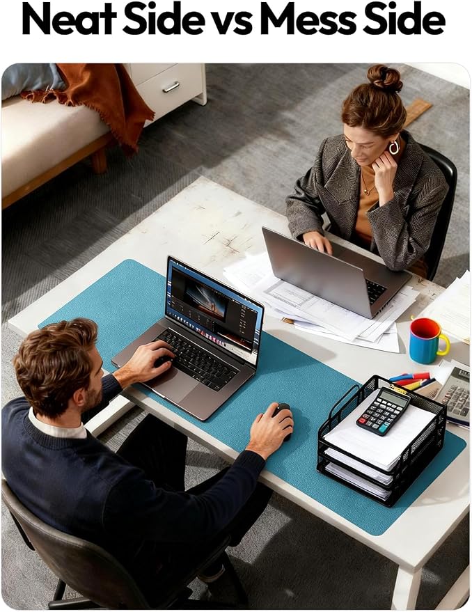 YSAGi Leather Desk Pad Protector, Office Desk Mat, Large Mouse Pad, Non-Slip PU Leather Desk Blotter, Laptop Desk Pad, Waterproof Desk Writing Pad for Office and Home (Turquoise,47" x 17")