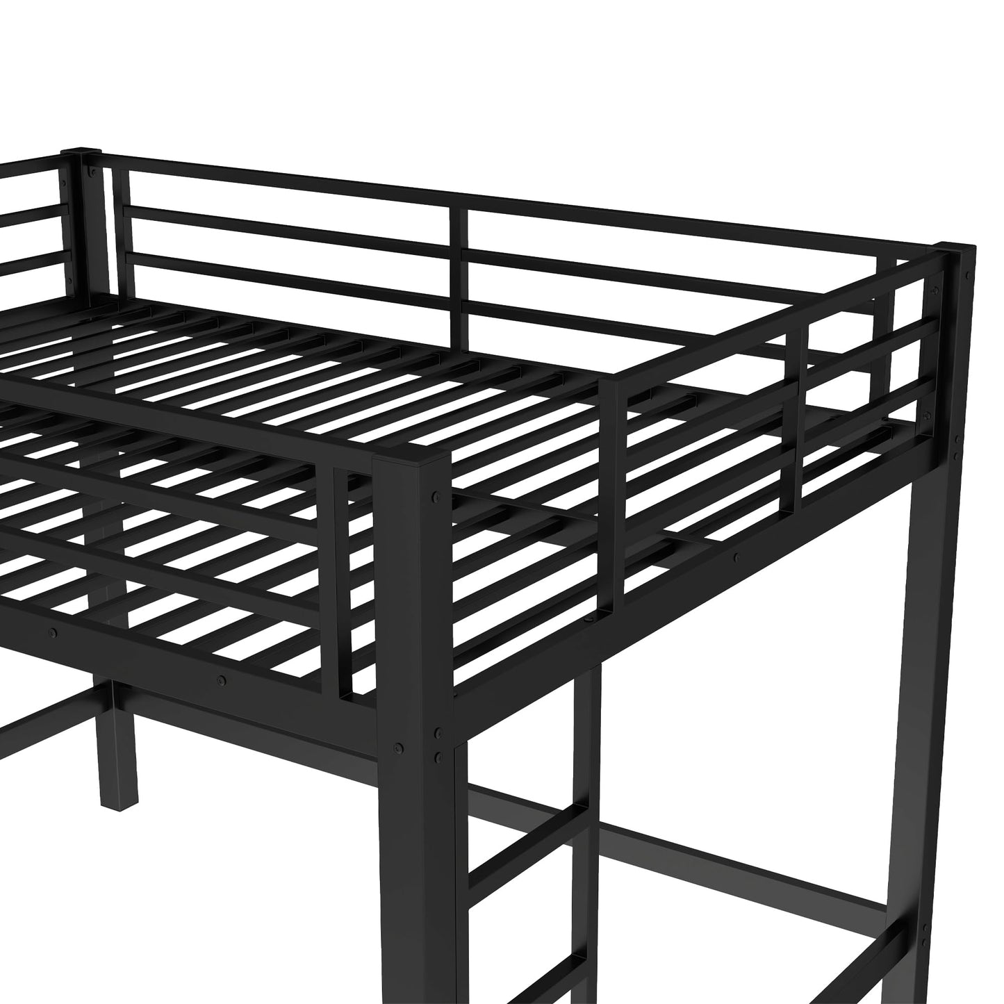 Bellemave Queen Size Loft Bed with 2 Ladder and Guardrails, Metal Loft Bed Frame, for Adults, Kids, Teens, Black