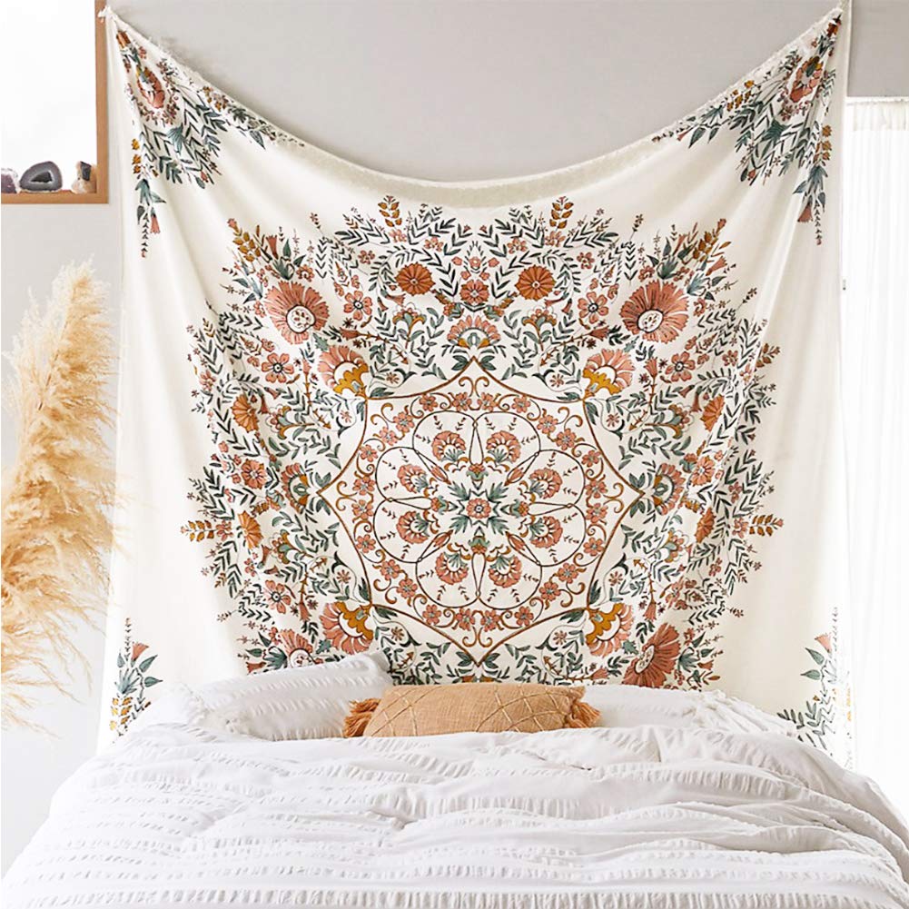 LANG XUAN Mandala Tapestry Wall Hanging Flower Psychedelic Tapestry Wall Hanging Decor for Living Room Bedroom Bohemian Plant Print (Green, 51.18" x 59.06")
