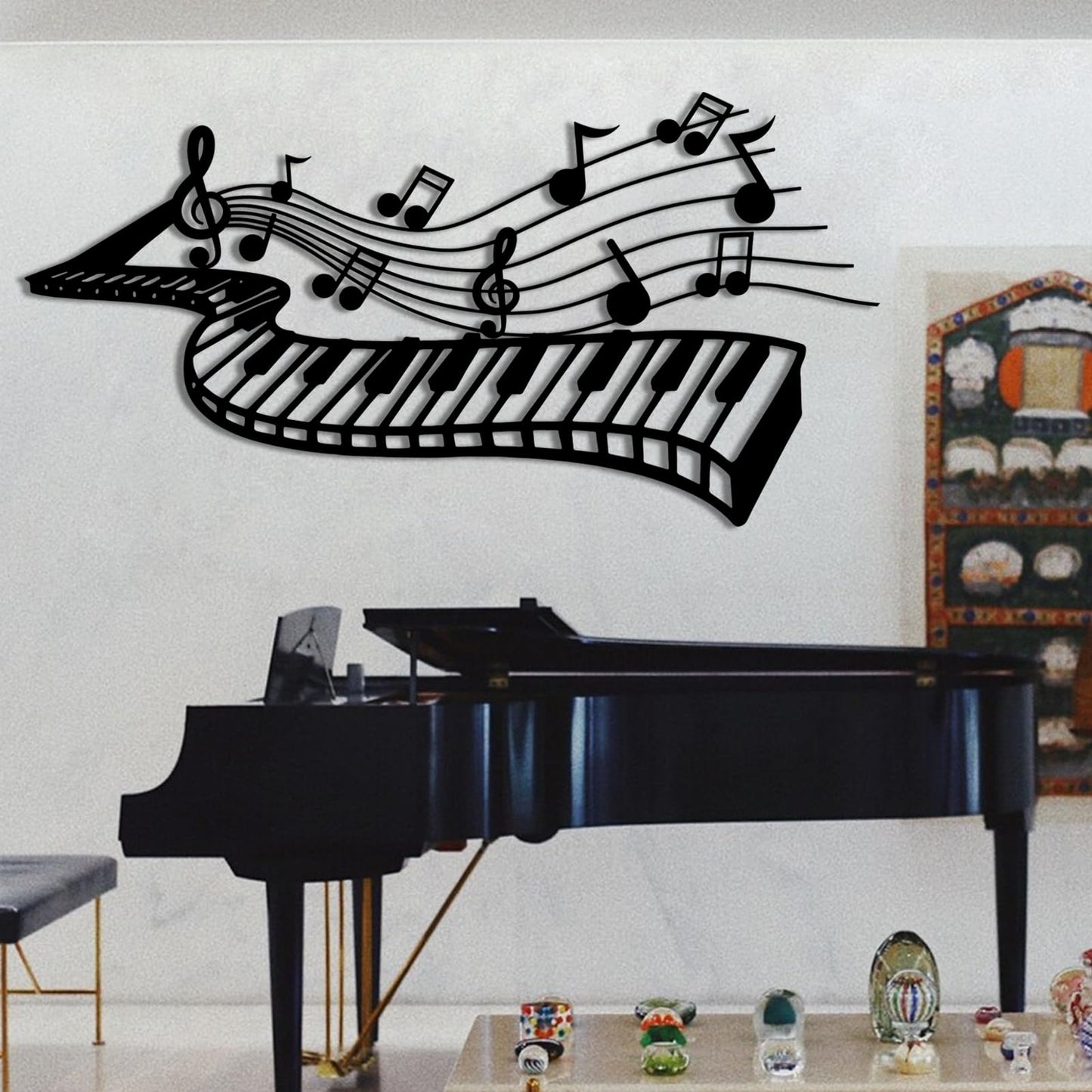 Music Wall Art,Music Metal Note For Wall,Musical Notes Decorations,Music Metal Wall Decor,Piano Wall Art,Musical Notes Wall Decor,Metal Wall Art for Bedroom,Living Room (Black, 35"x18" | 90x46cm, metal wall art)