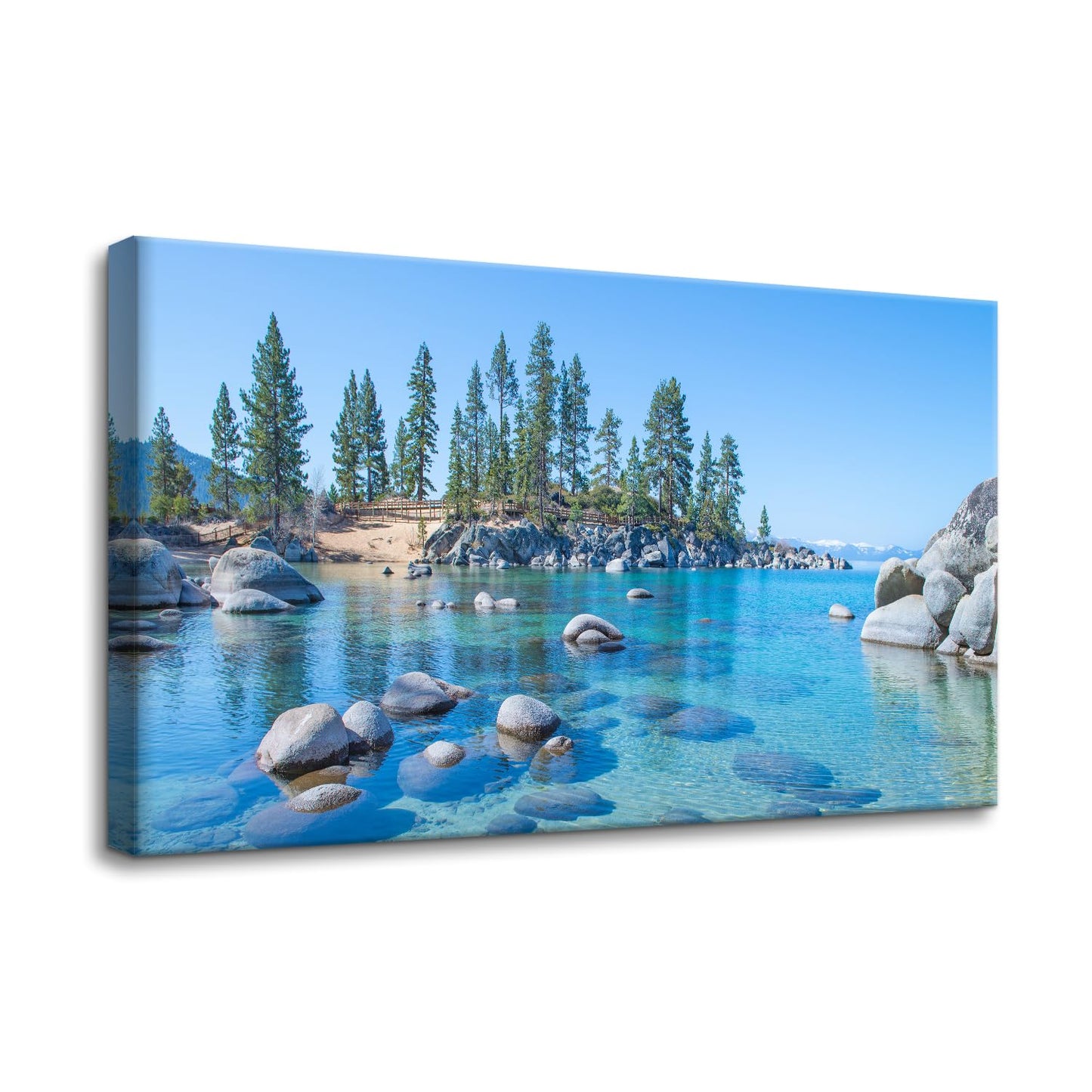 Pacimo Nature Landscape Wall Art Prints on Canvas Modern Poster for Bedroom Office Living Room - Vibrant Forest & Rocky Lake Framed Canvas Wall Art Stretch and Framed Ready to Hang 12"x18"