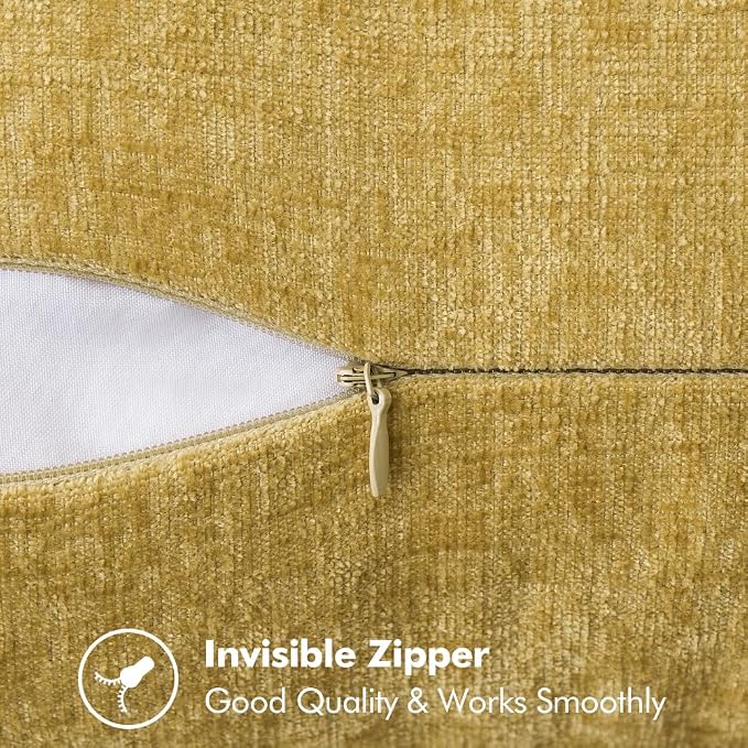 MIULEE Pack of 2 Lumbar Throw Pillow Covers 12x20 Inch Mustard Yellow Farmhouse Decorative Pillow Covers with Stitched Edge Soft Chenille Solid Dyed Pillow Covers for Couch Sofa Bed Living Room