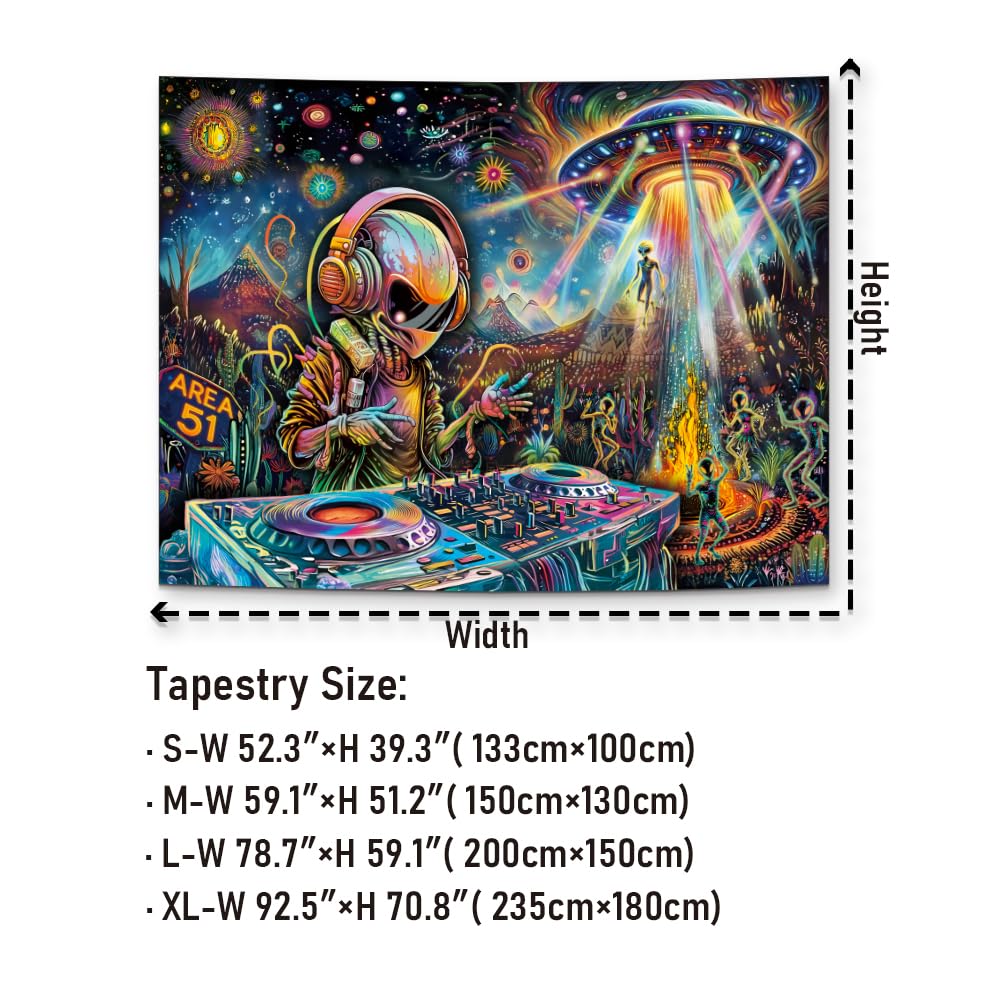 Galoker Blacklight Alien UFO Tapestry Trippy Galaxy Planet Tapestry UV Reactive Funny DJ Music Wall Tapestries Plant Cactus Tapestries Wall Hanging for Home Decor(51.2"x59.1")