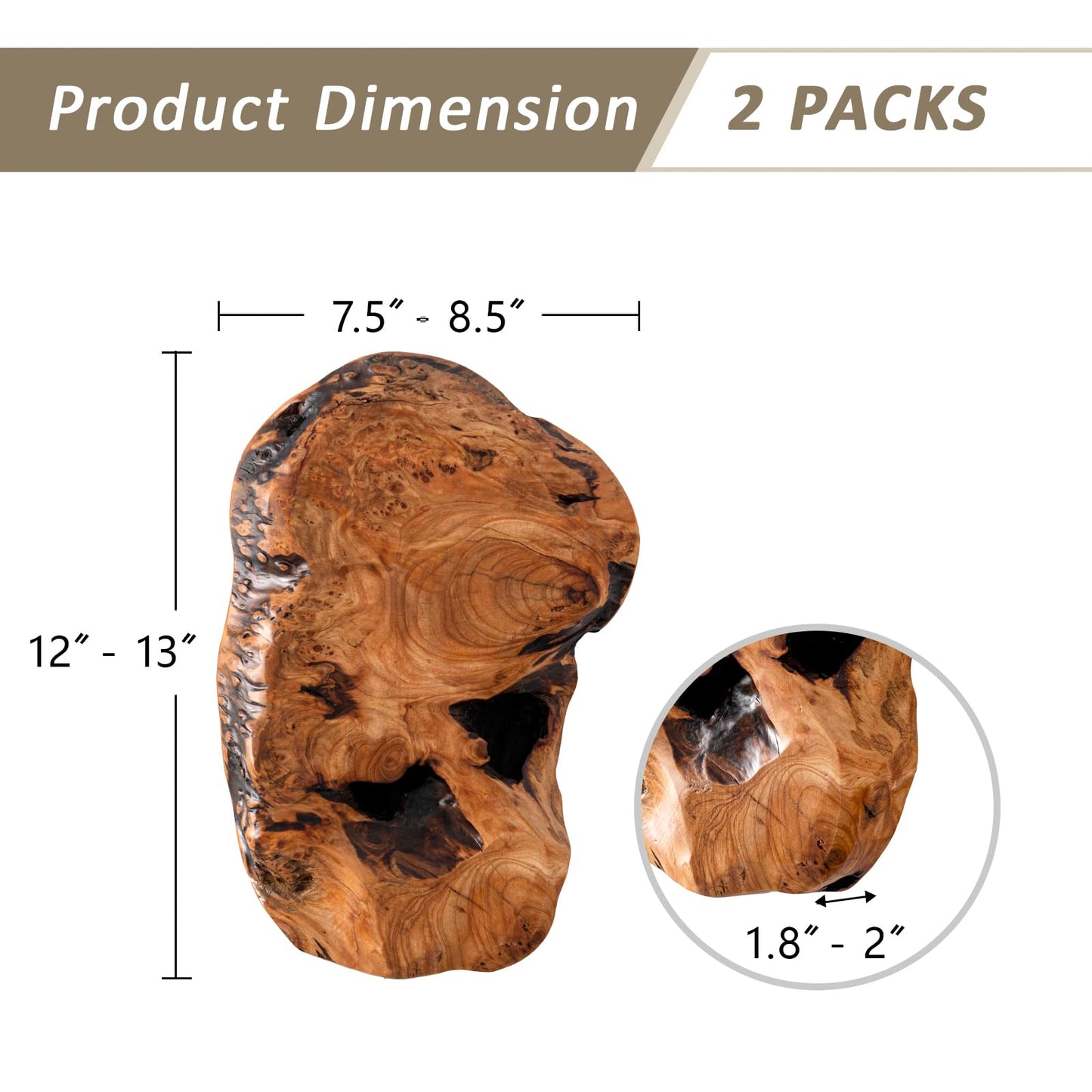 JOLLYMER 2-Pack Cedar Wood Live Edge Wall Vases – Natural Edge Hanging Flower Vase, Organic Root Carved, Rustic Home Décor, Handcrafted Wall Mounted Wooden Vase (Flowers Not Included)