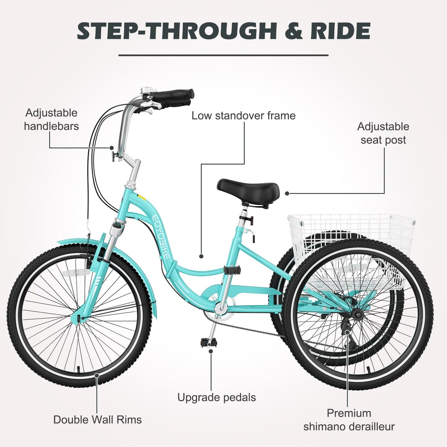 ABORON Adults Tricycle, 3 Wheels Bike for Adult, Tricycle for Adults, Double-Wall Wheel Rims, for Women Men Exercise Outdoor Sports