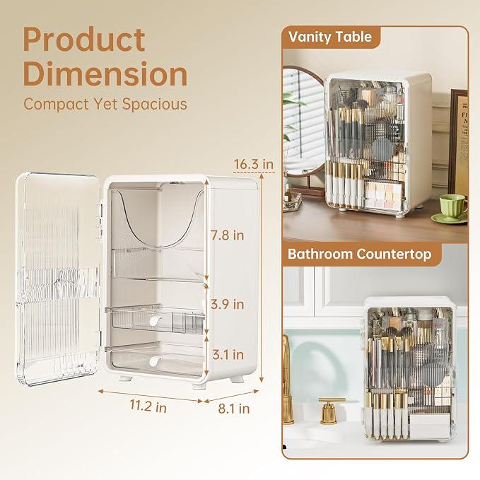 HAIXIN Makeup Organizer for Vanity, Large Capacity Skincare Organizer with Drawers, Top Opening Cosmetic Storage for Bathroom Countertop, Lipstick & Perfume Organizer (White)