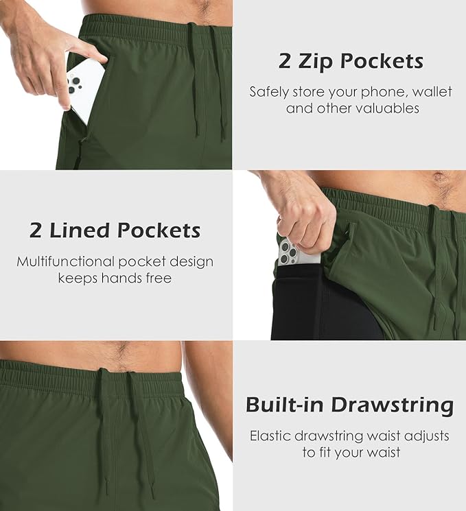 Aolesy Men's Gym Shorts Linerless & Liner - 5" Quick Dry Workout Running Shorts with Zip Pockets Sports Athletic Shorts