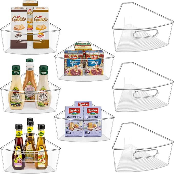 JEISSLIA Lazy Susan Cabinet Organizer Bins for 26"/ 28"/ 32" Diameter Corner Organizer, Plastic Cabinet Storage Bin, 1/8 Wedge - Food Safe, BPA Free, with Non-Slip Pads (for 32" Diameter, 8 Pack)