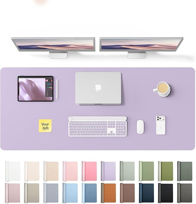 YSAGi Leather Desk Pad Protector, Office Desk Mat, Large Mouse Pad, Non-Slip PU Leather Desk Blotter, Laptop Desk Pad, Waterproof Desk Writing Pad for Office and Home (Light Purple,55" x 17.2")