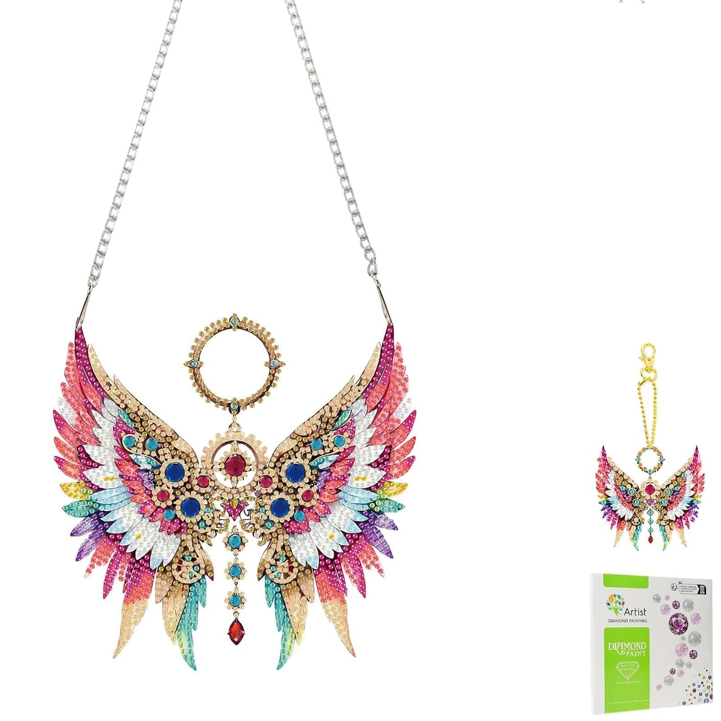 Masendp Wing Feather Diamond Painting Double-Sided Hanging Ornament Set, DIY Irregular Shaped Rhinestone Window Decoration Set, Suitable for Home and Garden Wall Decoration Gifts