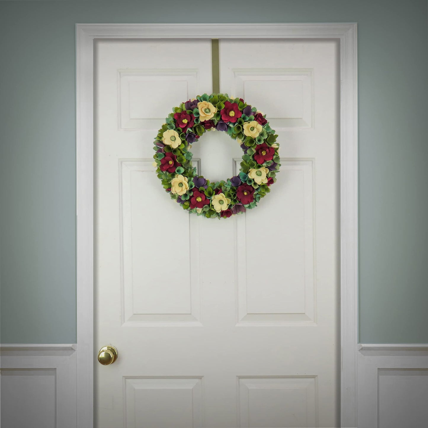 National Tree Company Artificial Wreath Decoration, Red, Lightweight Foam Base, Decorated with Red and Cream Assorted Wood Cut Flowers, Flowing Green Leaves, Spring Collection, 18 Inches
