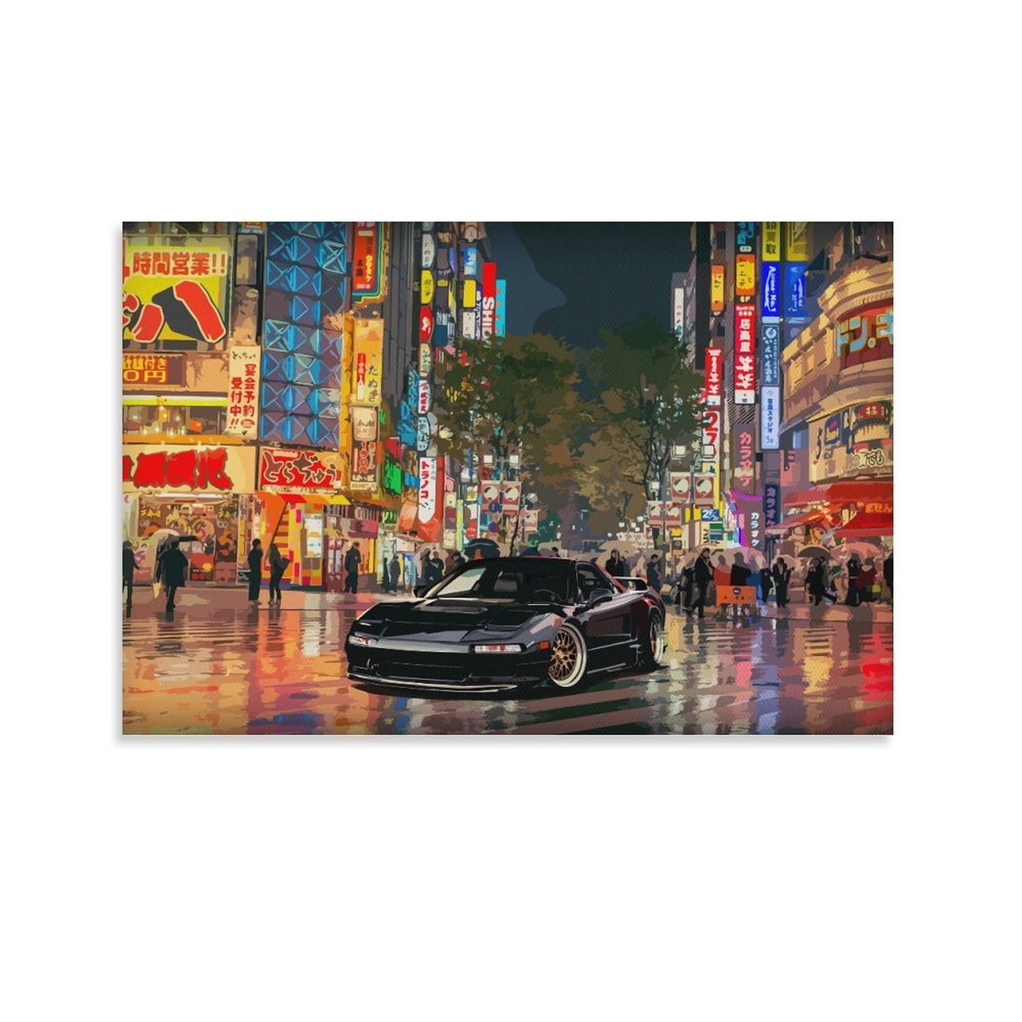 Jdm Car Nsx Tokyo Street City Night Art Car Posters & Prints Car Canvas Wall Art Living Room Decor for Men Aesthetic Paintings Pictures Wall Decor Framed Unframed 12x18inch(30x45cm)