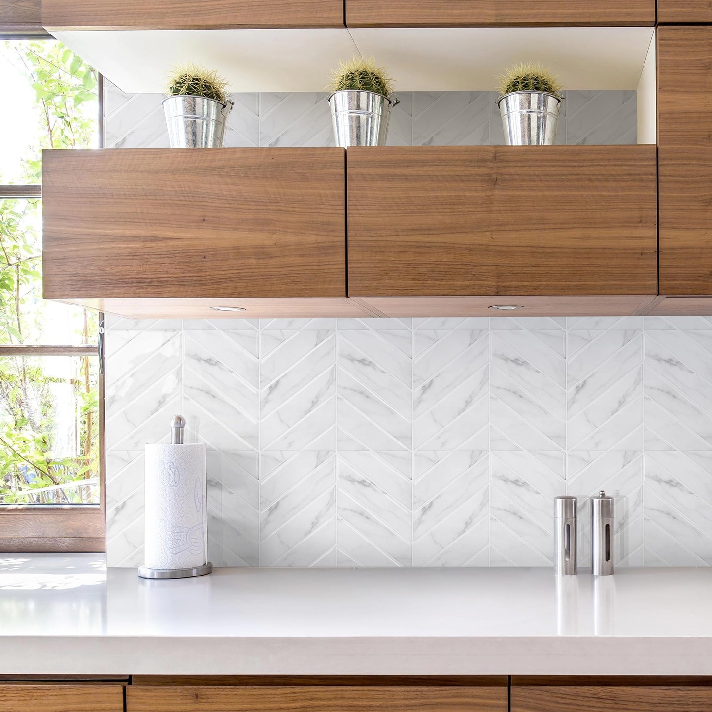 STICKGOO 10 Sheets Thicker Herringbone Peel and Stick Backsplash, 12.6”×9.7” Stick on Wall Tiles, Self Adhesive Tile Sticker for Kitchen Backsplash and Bathroom, White Marble