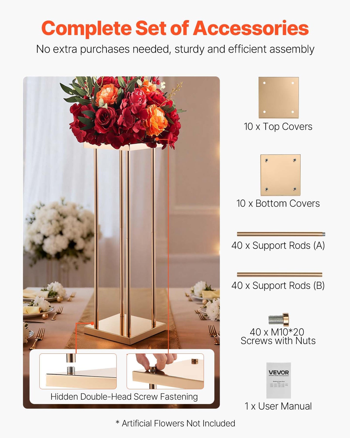 VEVOR Wedding Flower Stand, 10PCS 31.5-inch Column Flower Stand, Floral Stands with Metal Laminate,Cylindrical Cubic Floral Display Rack for Wedding, Party, Birthday, Home,French Gold Stands