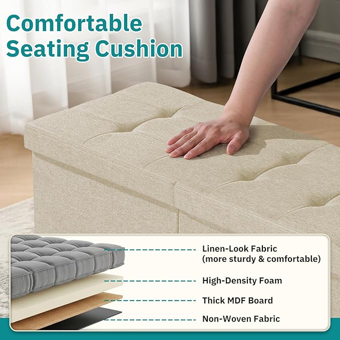 30-INCH Ottoman with Storage, Footrest Storage Bench, End of Bed Bench Coffee Table for Living Room, Bedroom, Entryway (Beige)