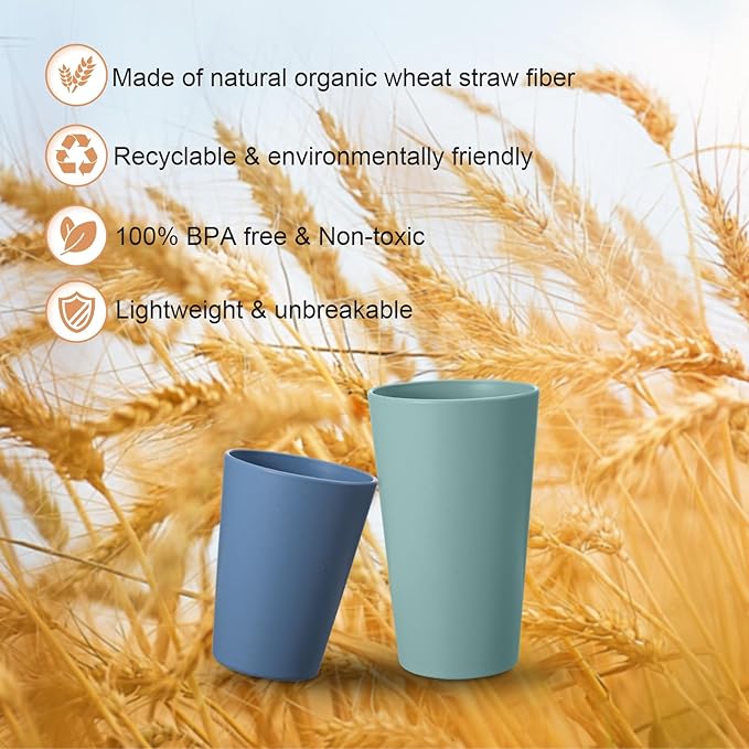 HEYCOME Set of 12 Wheat Straw Cups, 6 Pcs 20 oz & 6 Pcs 12 oz Unbreakable Drinking Cups, Reusable Plastic Cups Sets for Outdoor Camp Kitchen, Microwave & Dishwasher Safe, Bpa Free, 6 Colors