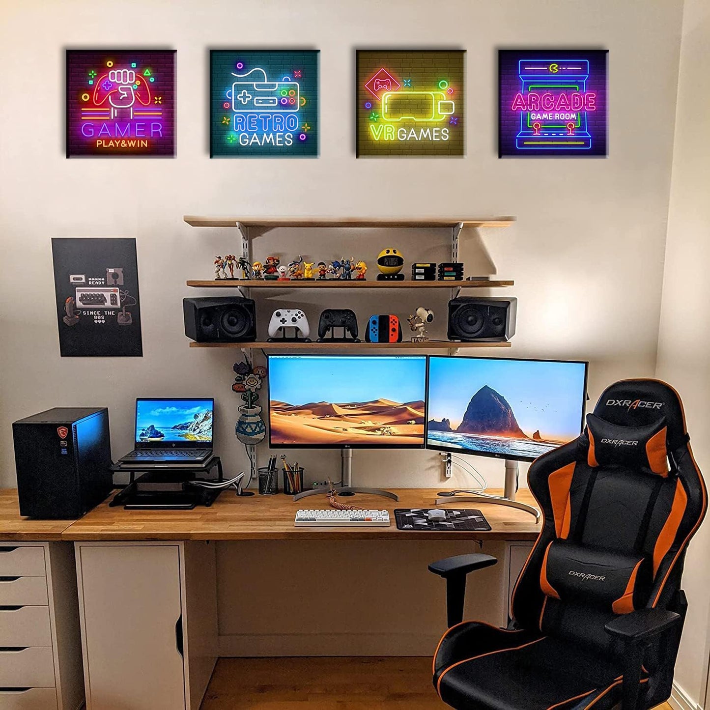 BLINFEIRU Game Room Decor Wall Art Video Gaming Pictures Canvas Prints 4 Piece Cool Pop Gaming Posters for Teen Room Boys Bedroom Framed Ready to Hang 12"x12"x4
