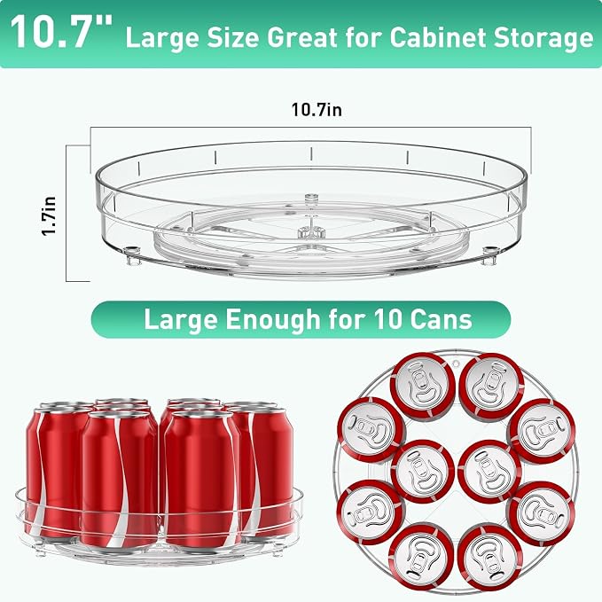 Optish 2 Pack Lazy Susan Organizer, 10.7" Lazy Susan Turntable for Cabinet, Spice Organization for Cabinet, Refrigerator, Pantry, Closet, Countertop, Non-Skid Turntable Organizer, Clear