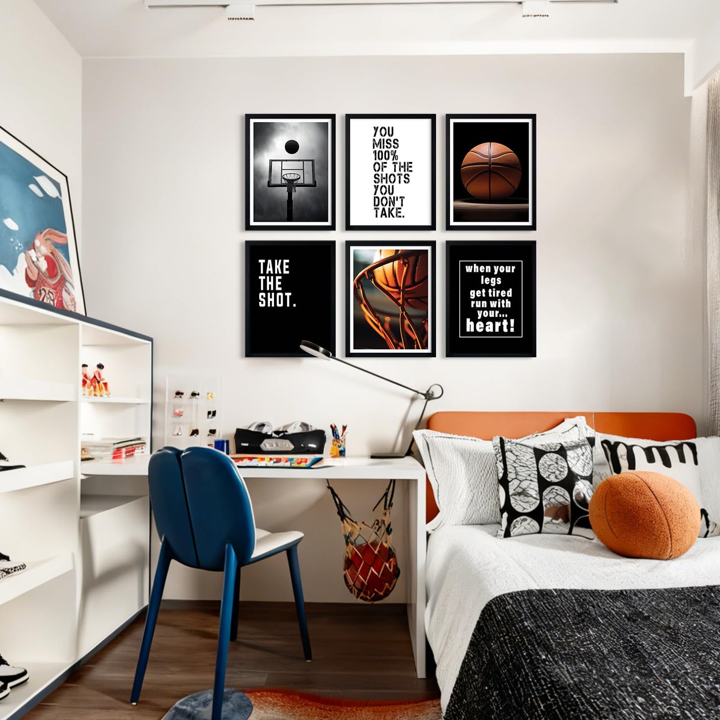 Basketball Wall Art Sports Canvas Poster Boys Room Wall Decor Inspirational Basketball Prints Motivational Quote Pictures Teen Sports Painting Black White Artwork for Kids Bedroom 8x10 Inch Unframed