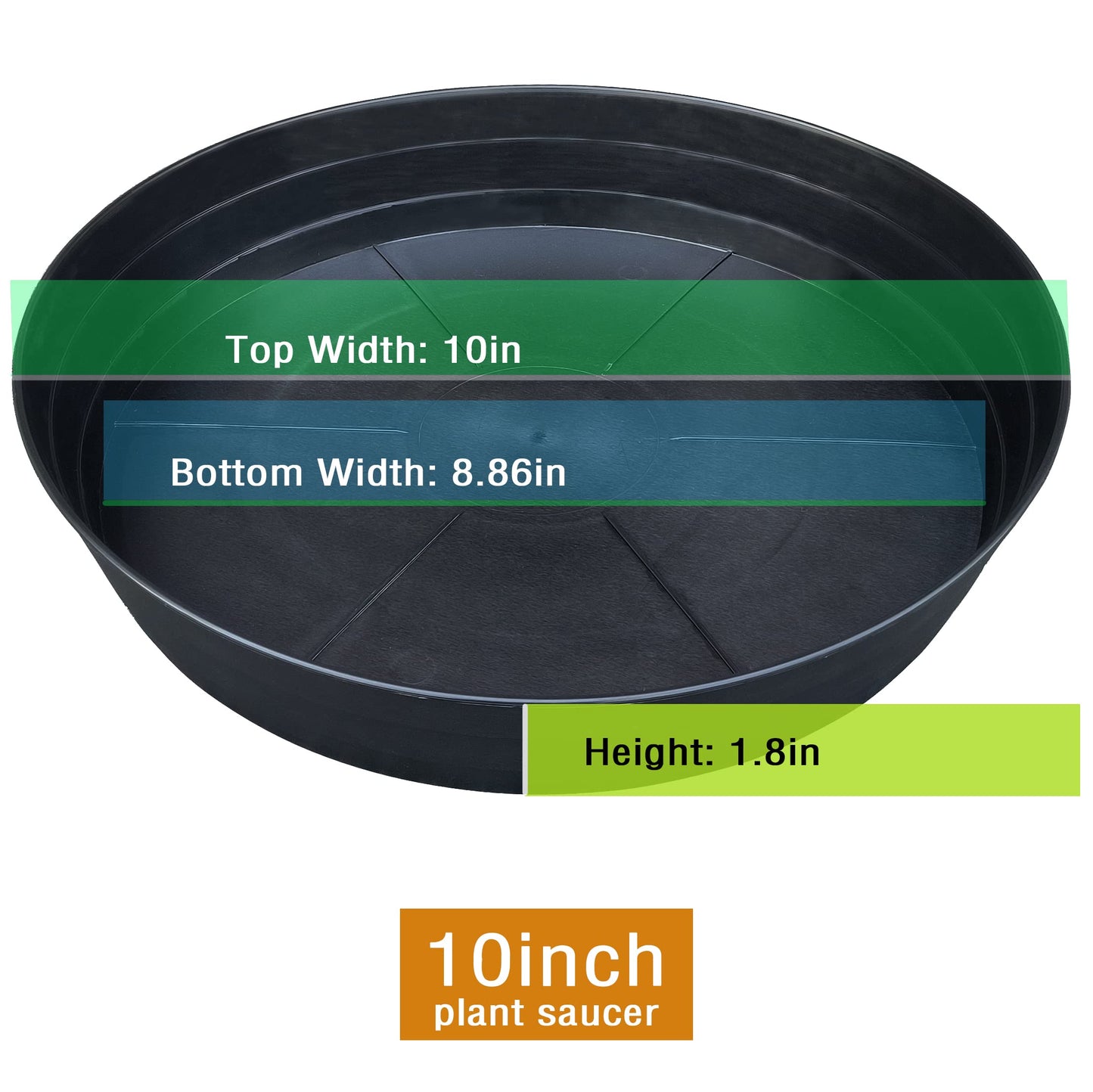 Plant Saucer 10 12 14 16 18 20 25 Inch Extra-Deep Plant Trays for Flower Pot, Heavy Drainage Tray for Indoors No Holes, 4 Pack of Plastic Plant saucers Water Catcher for Pots Base (10 Inch, Black)