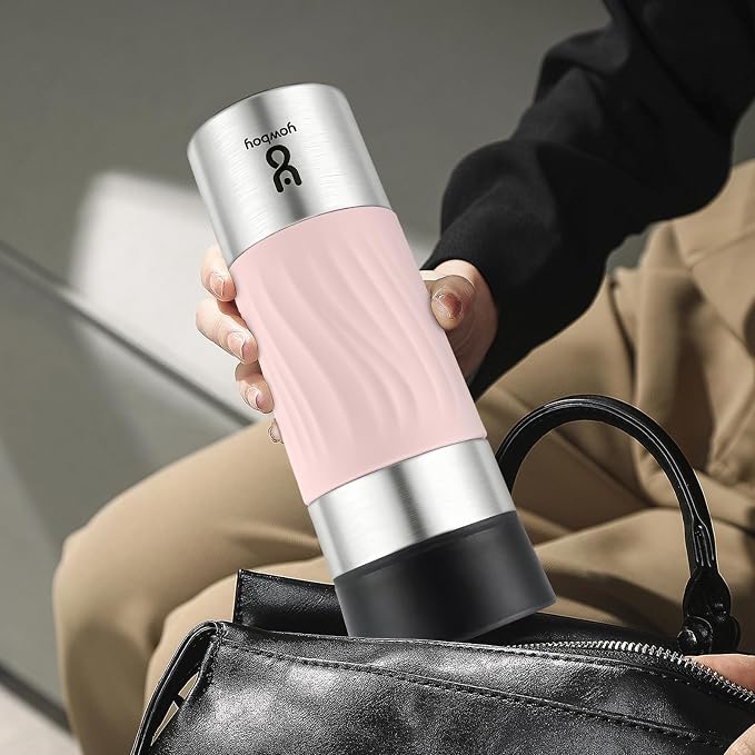 Travel Coffee Mug with 360°Lid, Travel Coffee Tumbler 16 oz Leak Proof, Stainless Steel Insulated Travel Mugs for Hot and Cold Spill Proof Leak Proof(Pink)
