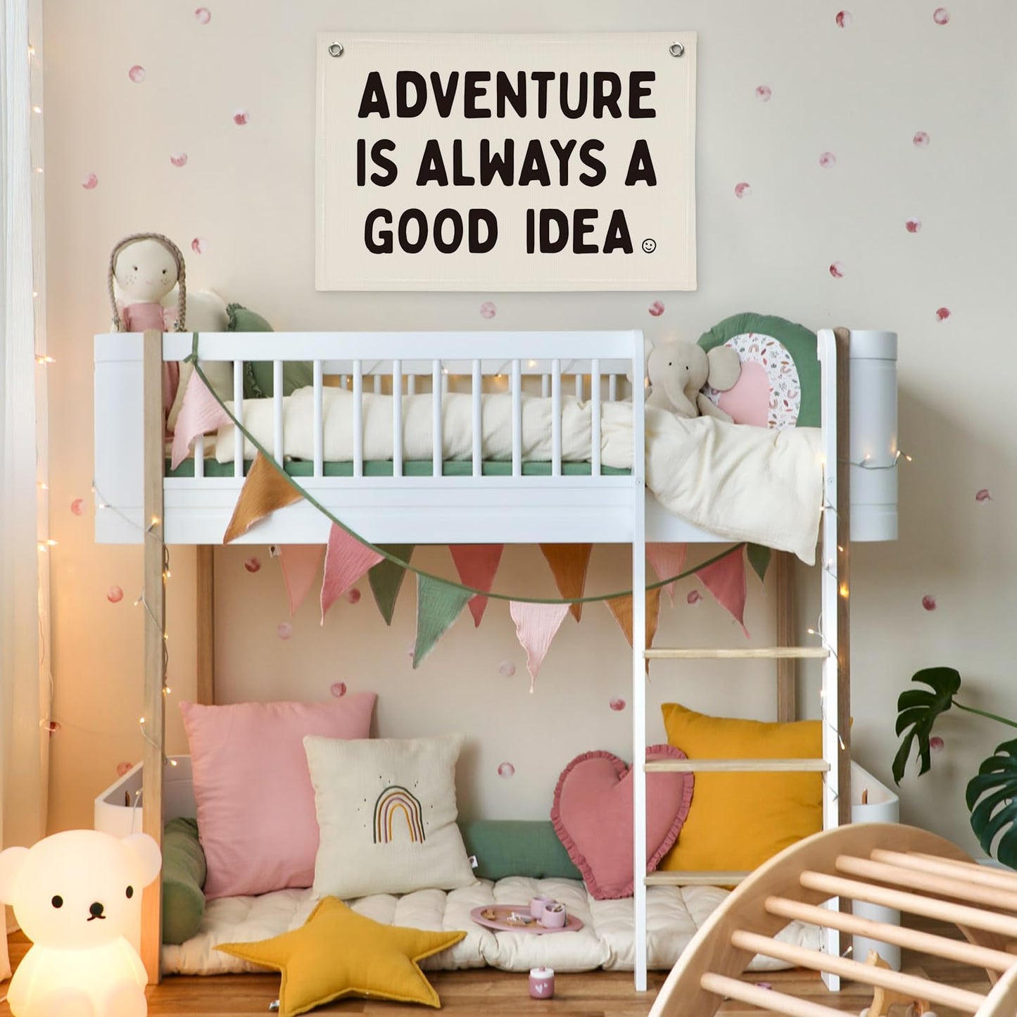 XYDEG Nursery Decor, Boys Room Decoration Adventure Is Always A Good Idea Motivational Banner for Playroom, Nursery Hanging Linen Banner Wall Canvas Flag, Toddler Teen Room Dorm Decor 30x20
