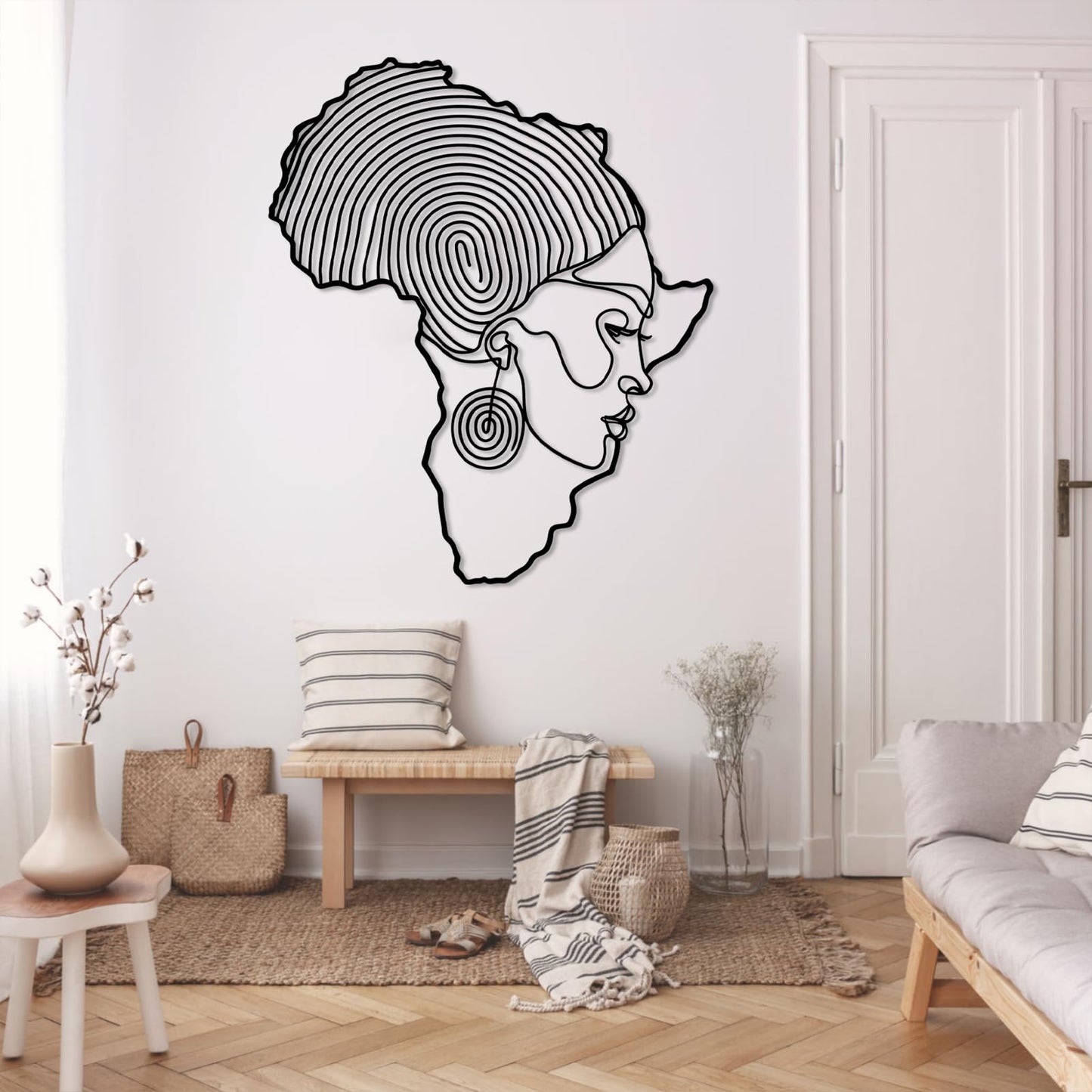 Metal African Woman Wall Art, Black History Wall Decor with Woman Figure, Modern Tribal Style Decor, Cultural Wall Hanging for Living Room Office, Ethnic Art Ready to Hang (Gold, 24x20in|60x51cm)