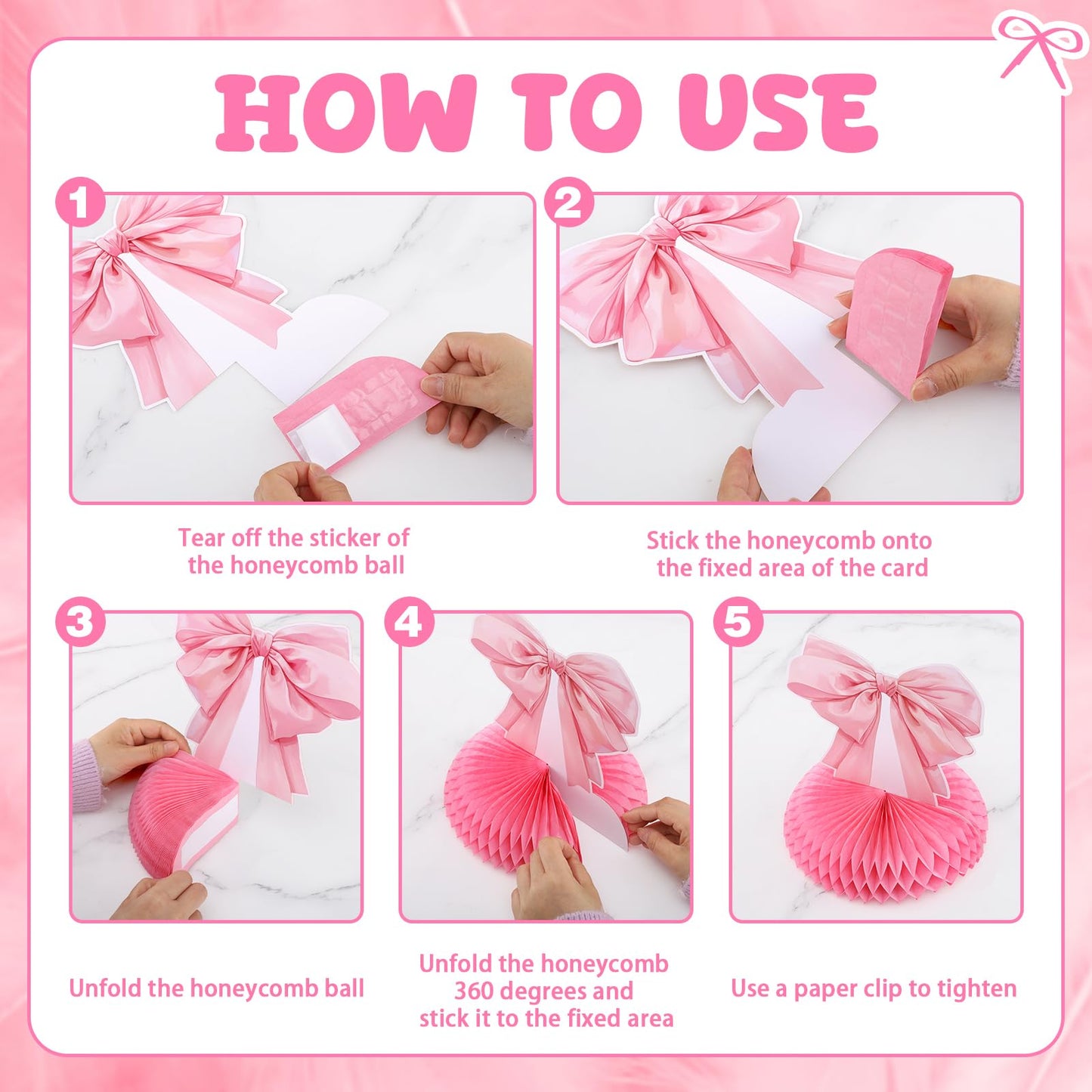 12 Pcs Pink Bow Party Honeycomb Centerpieces Pink Bow Table Centerpieces Coquette Theme Birthday Decorations Bow Party Decorations for Birthday Bachelorette Wedding Mothers Day Party Supplies
