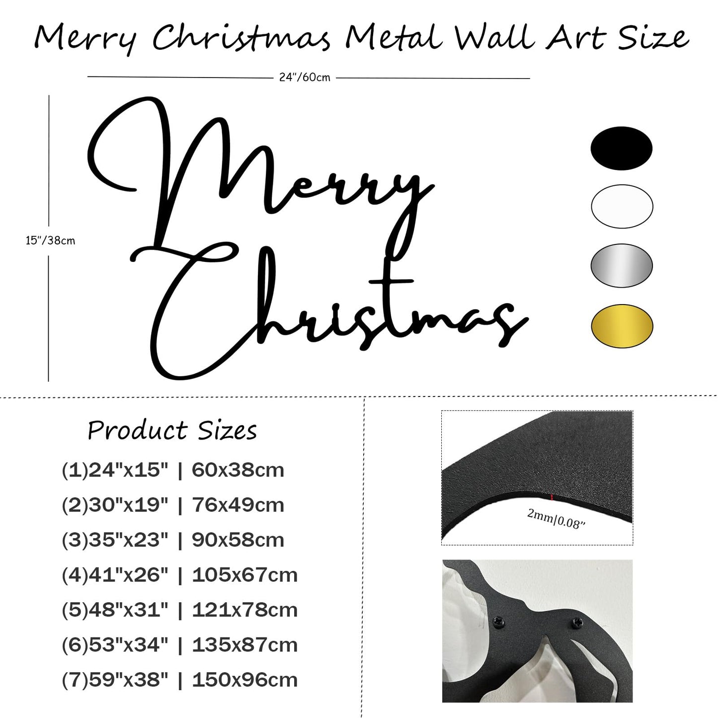 SZI Merry Christmas Metal Wall Art, Minimalist Christmas Wall Decor, Metal Christmas Sign for Living Room, Holiday Home Decor (Silver, 24"x15"|60x38cm)