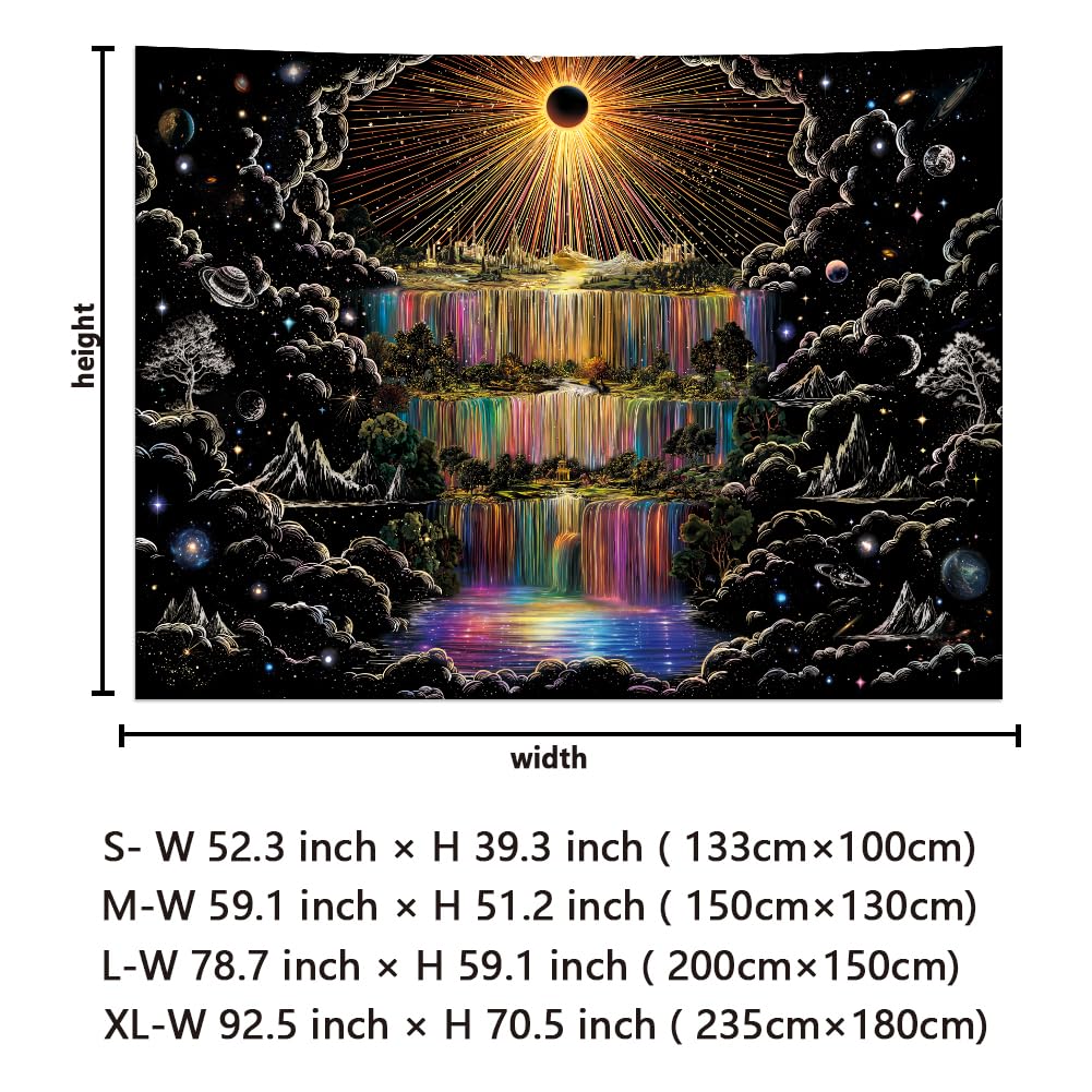 Lahasbja Galaxy Waterfall Tapestry Trippy Sun Wall Hanging Aesthetic Cosmic Space Tapestries Black and White Mountain Forest Trees Wall Decor Hippie Sketched Nature Landscape Backdrop for Bedroom