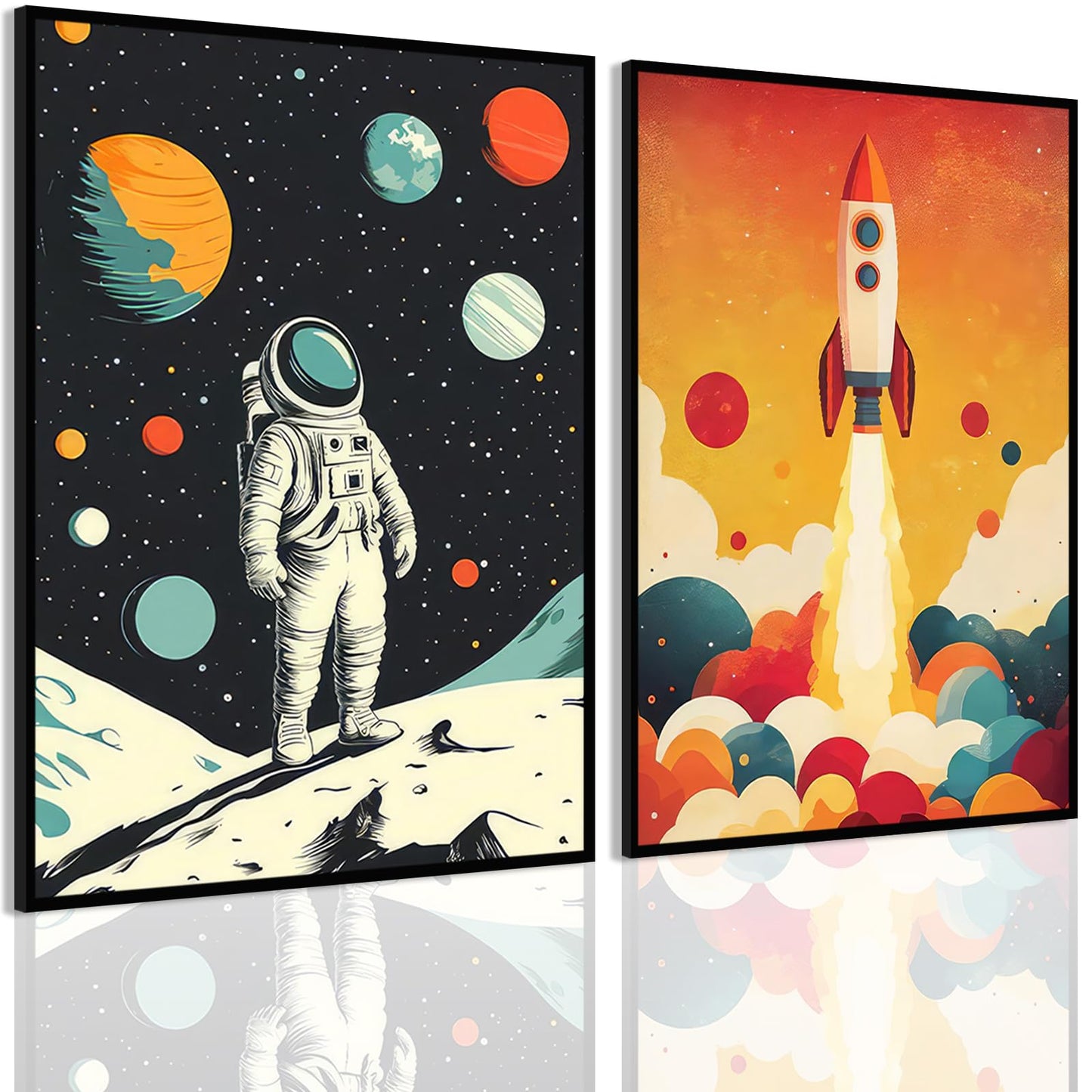2 PCS Astronaut Wall Art Children'S Astronaut Canvas Pictures Kids Spaceman Posters Printing Artwork Rocket Paintings Wall Decor for Teen Boys Room Living Room Bedroom Decoration 8X10 In Poster