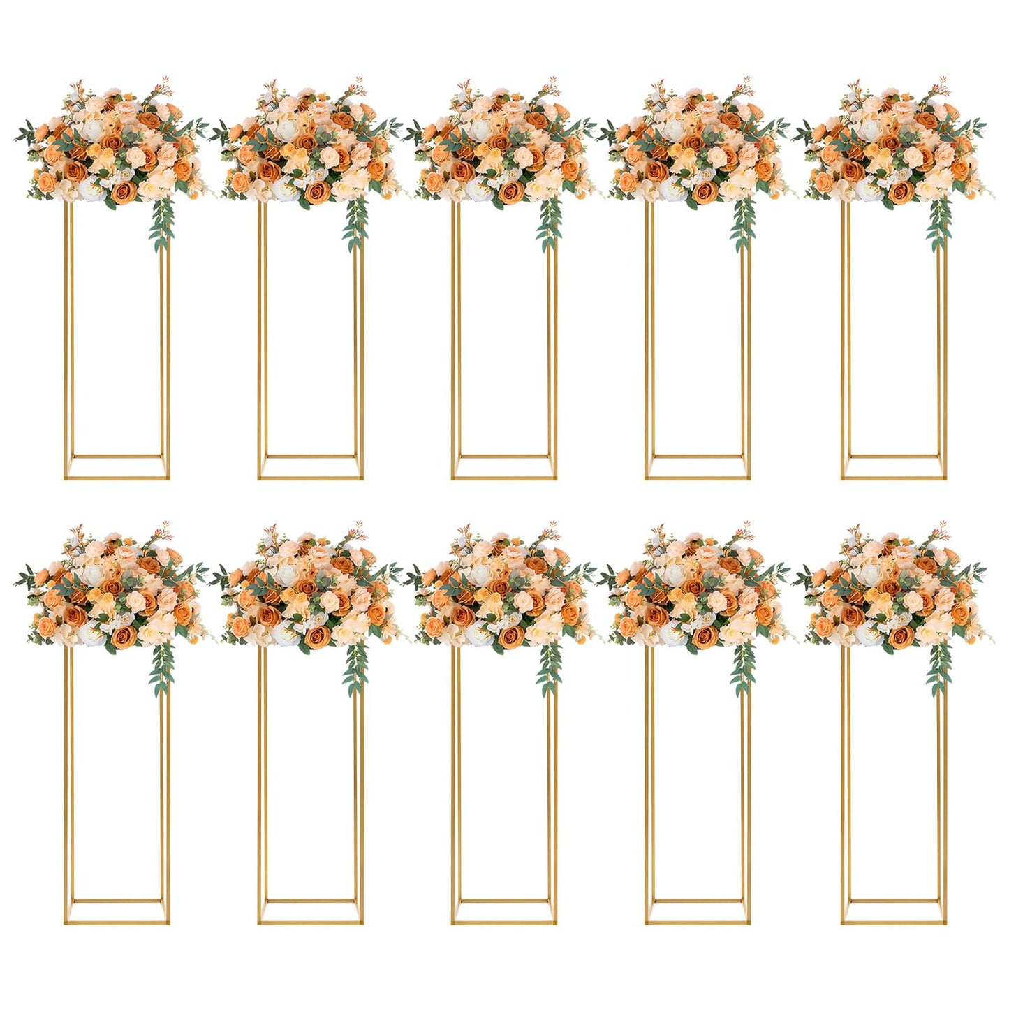 RYIRSHOH 10 Pcs Wedding Centerpieces for Tables, 31.4inch Metal Column Flower Stand, Gold Centerpieces for Table, Geometric Floral Vase for Birthday, Party
