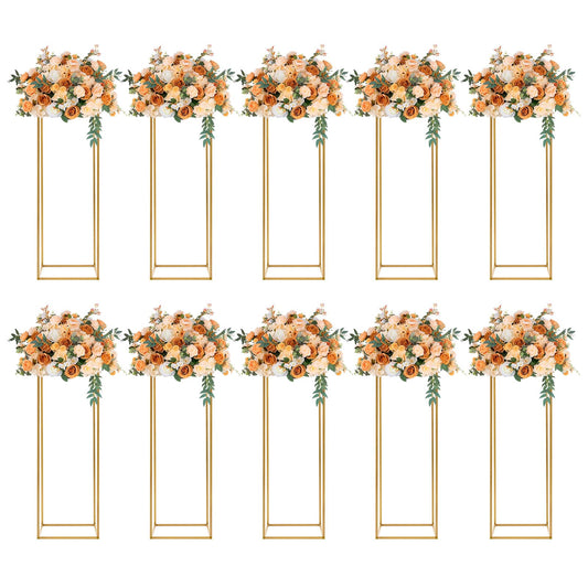 10PCs 31.4 in Tall Metal Column Flower Stand for Wedding Table Centerpieces, Gold Rectangular Floor Vase Holder Display Rack for Birthday Party Events Home Decor (31.4 in)