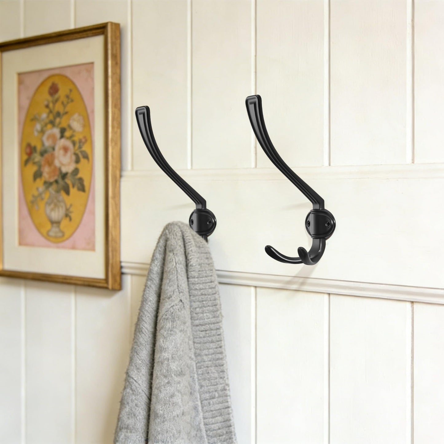 TUNNY Coat Hooks - Heavy Duty Hooks-Matte Black Coat Hooks, Pack for 3 Entry Shoe Cabinets On Door Hanger, wall Hook for Hanging Towel,Purse, Robe, Backpack, Jacket, Clothes - for Bathroom