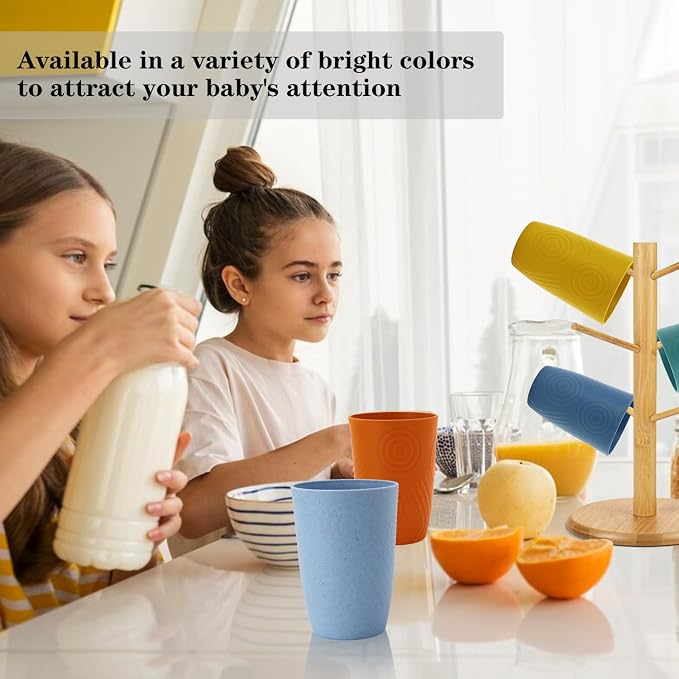PYRMONT Wheat Straw Cups 16 Oz Alternative Plastic Cups Set of 6 With Lid Unbreakable Water Cups for Kitchen Dishwasher & Microwave Safe Drinking Cups for New Home,Apartment-Colorful