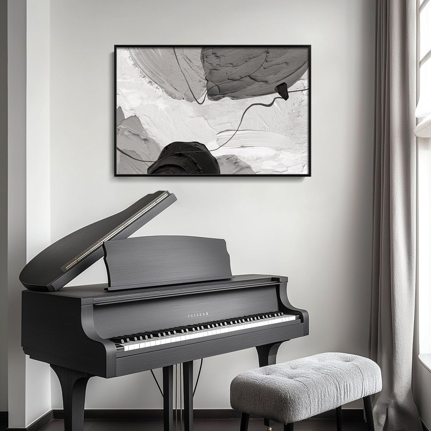 Framed Black and White Abstract Canvas Wall Art, Large Modern Art Prints Paintings Artwork for Walls, Minimalist Gray Pictures for Living Room Bedroom Dining Room Office Bathroom Wall Decor 24x36 In