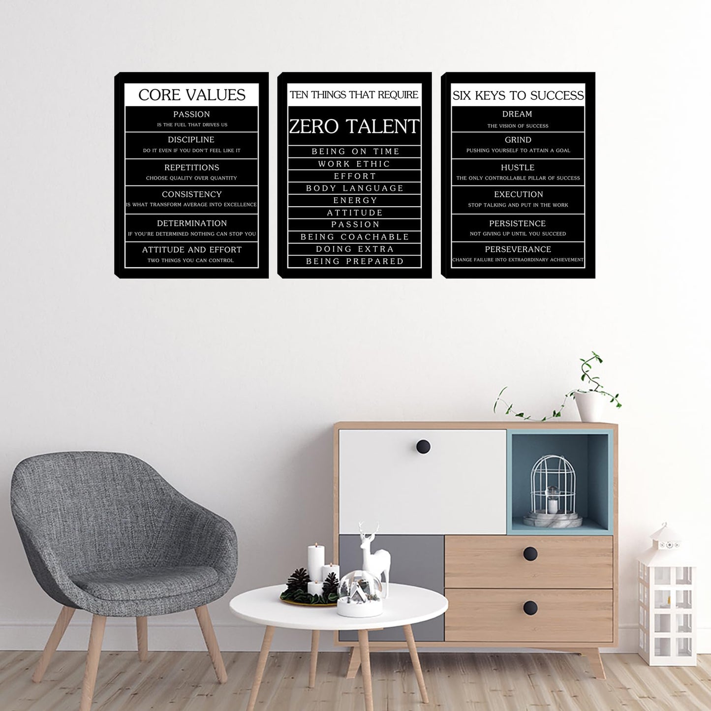 Inspirational Motivational Wall Art Set - Canvas Wall Art Framed Paintings for Office, Living Room, Bedroom - (36''W x 16''H)