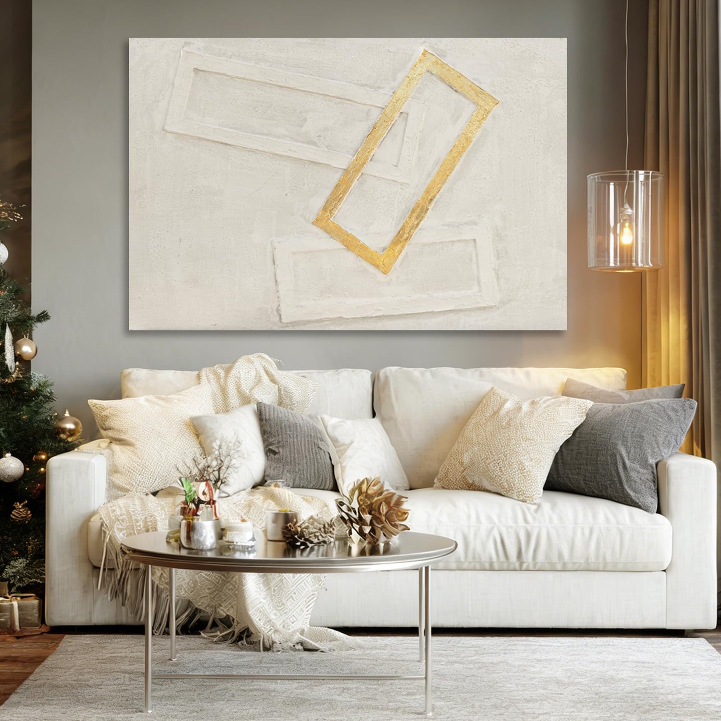 Dolidoteart White Gold Beige Canvas Wall Art, Hand Painted Oil Painting, Large Abstract Wall Art for Living Room, Modern Textured Horizontal Wall Decor for Bedroom Office, 32x48 Inch